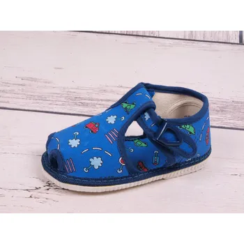 Chlapecké bačkory Bačkůrky papučky HP Čechtín 505 modré s autíčky a značkami velikost: 19