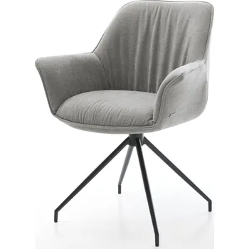 Jídelní židle DELIFE Jídelní židle Keila-Flex s područkami strukturovaná látka Měkký šedá křížová podnož zúžená černá