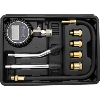 Autoelektronika DIGITÁLNÍ TESTER TLAKU KOMPRESE MANOMETR BENZÍN LCD 20 BAR SADA ADAPTÉRŮ