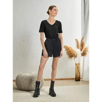 Dámské tričko Sinsay - Tričko s výstřihem ve tvaru v - černá - 512EU-99X - 512EU-99X-XS-2