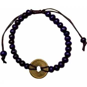 Náramek Awm Náramek Feng Shui z dřevěných korálků Činská Mince Štěstí - Barva: Černá