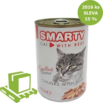SMARTY Cat Hovězí chunks, konzerva 410 g (paleta 2016 ks) SLEVA 15 %