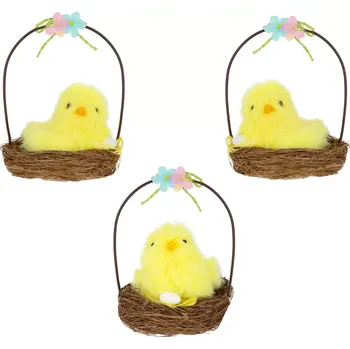 Velikonoční dekorace Velikonoční dekorace košíček se žlutými kuřátky