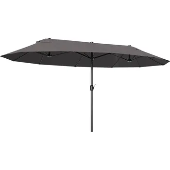 Slunečník Outsunny dvojitý zahradní slunečník s ruční klikou, šedý, oválný, 460 x 270 x 240 cm| Aosom