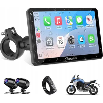 GPS navigace Carpuride W712D 7" motocyklový displej s duálními kamerami 1080p CarPlay - NOVINKA