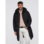 Ombre Mens long quilted winter jacket with hood - black