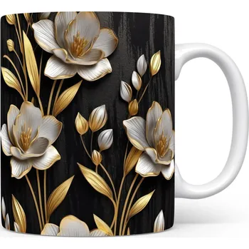 Hrnek s květinovým vzorem v zlaté barvě