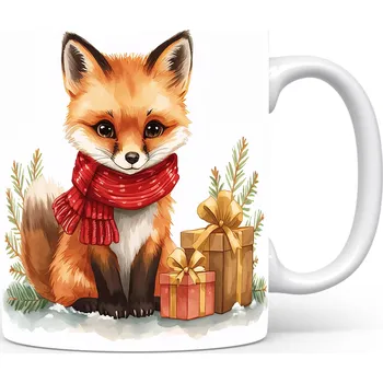 Hrnek s vánočním motivem – liška v červené šále