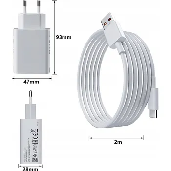USB nabíječka s 2m kabelem typu C pro Note 10 Pro, bílá