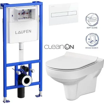 WC sada LAUFEN Rámový podomítkový modul CW1 SET s bílým tlačítkem + WC CERSANIT CITY NEW CLEANON + WC SEDÁTKO SLIM H8946600000001BI CI2
