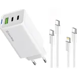 ColorWay 2x USB-C, 1x USB-A/ síťová nabíječka/ GaN/ PD/ PPS/ 65W, Bílá CW-CHS058PDCL-WT