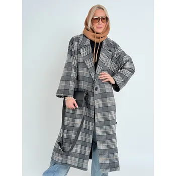 Dámský kabát Miss City Official Kostkovaný kabát TIME Šedá, UNI S-XXL