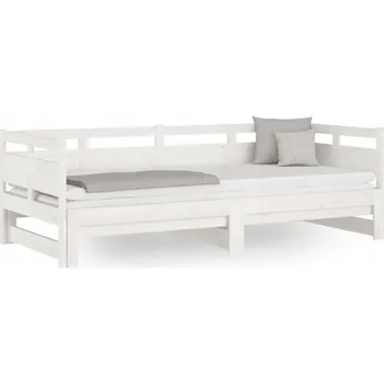 Pohovka Rozkládací pohovka z borovicového dřeva, bílá, 203,5 x 181 x 66 cm