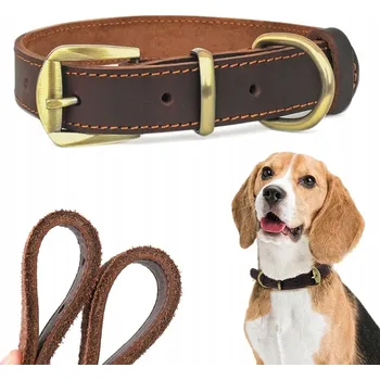 Obojek pro psa KOŽENÝ OBROŽEK PRO PSA HNĚDÝ SILNÝ kovová PŘEZKA HOVĚZÍ KŮŽE M