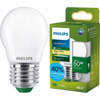 Žárovka LED žárovka E27 Kulka P45 3,8W = 60W 806lm 212lm/W 2700K TŘÍDA A Philips