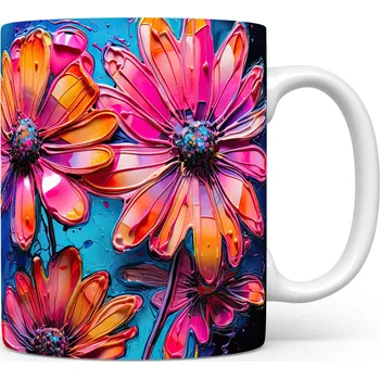 Hrnek s moderními květinami v živých barvách