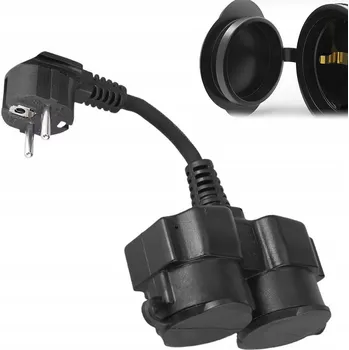 Elektrická zásuvka 2V1 ZAHRADNÍ PRODLUŽOVACÍ ZÁSUVKA DVOJITÁ VODĚODOLNÁ ZÁSTRČKA IP44 16A