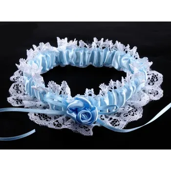 Svatební dekorace Svatební podvazek modrobílý 70 mm č. 24 - svatební podvazky pro nevěstu modrobílé