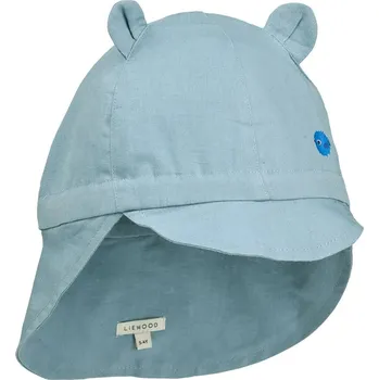 Kšiltovka Dětská bavlněná kšiltovka Liewood Gorm Linen Sun Hat With Ears LW17695.PPY2 modrá 55X, vel. 9-12 měsíců
