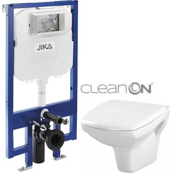 WC sada JIKA předstěnový instalační 8 cm systém bez tlačítka + WC CERSANIT CLEANON CARINA + SEDÁTKO H894652 X CA1