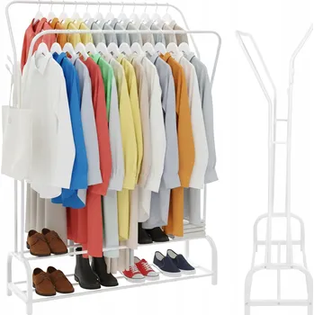 Věšák Wieszak na ubrania buty stojący bílý dvojitý kovový