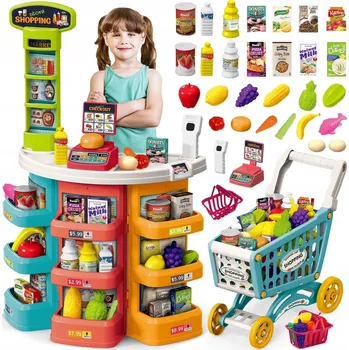 Hra na obchod SUPERMARKET OBCHOD S VOZÍKEM VOZÍK POKLADNA SVĚTLO ZVUK PRODUKTY PŘÍSLUŠENSTVÍ