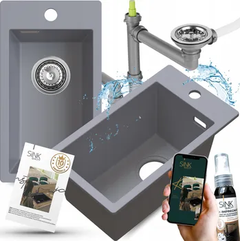 Granitový dřez GRANITOVÝ dřez šedý JEDNOKOMOROVÝ MALÝ ÚZKÝ kuchyňský DŘEZ hluboký