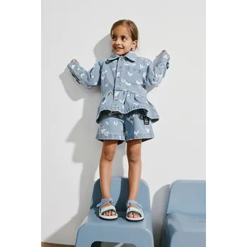 Dívčí bunda Dětská riflová bunda Liewood Kenza Printed Denim Overshirt LW20630.PPY2 modrá 50X, vel. 104