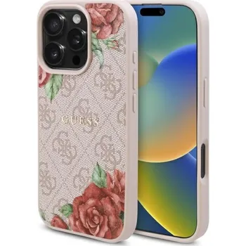 Pouzdro na mobilní telefon Guess - Pevné pouzdro 4G Flower Print MagSafe (GUHMP16XP4ROPEMCP) - iPhone 16 Pro Max - růžové