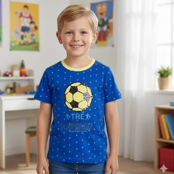 Chlapecké tričko 98-122-Chlapecké tričko KUGO - krátký rukáv -modrá barva (-flitry)