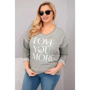 Dámská halenka Kesi Włoski Dámská blůza Plus Size s nápisem Love You More khaki Kesi Włoski bílá | světle modrá | kaki 3528454