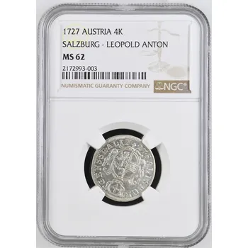 Salzburg – 4 krejcar, arcibiskup Leopold Anton von Firmian, 1727, MS 62 2,35 g