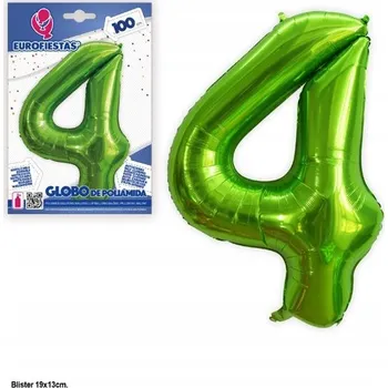Balónek Zelený fóliový balónek ve tvaru číslice 4, 100 cm