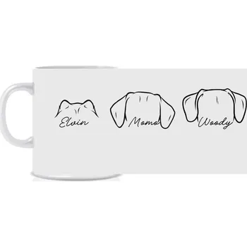 Personalizovaný klasický bílý keramický hrníček 300 ml se zvířecími oušky