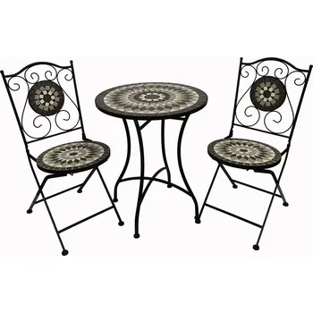 Zahradní sestava Set zahradního nábytku keramická mozaika, 3 díly, rozměry stolu: ø 60 × 70 cm&nbsp;SCF160415F