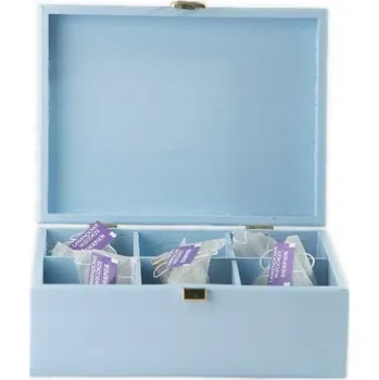 Obraz Dřevěná dóza na čaj, 21x16x8,5 cm, modrá