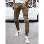 BASIC Khaki pánské džíny s oděrky a zipy