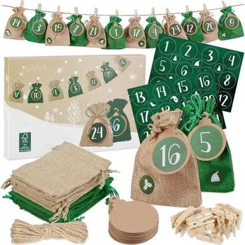 Vánoční dekorace Jutový adventní kalendář na vyplnění: Látkový adventní kalendář na samovyplnění - čísla na