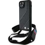 BMW - Kožený řemínek M Edition Carbon Stripe & Strap - iPhone 15 Plus (BMHCP15M23PSCCK) - černý