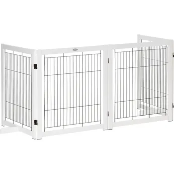 brána PawHut Dřevěná bezpečnostní brána PawHut, zábrana pro psy, bezpečnostní brána, brána pro psy, bezpečnostní dveře, ocel, bílá, 305 x 35,5 x 82 cm | Aosom