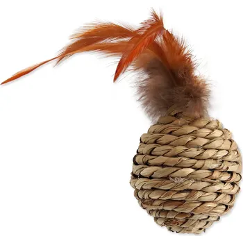 Hračka pro kočku MAGIC CAT Hračka míček mořská tráva s pírky 9 cm