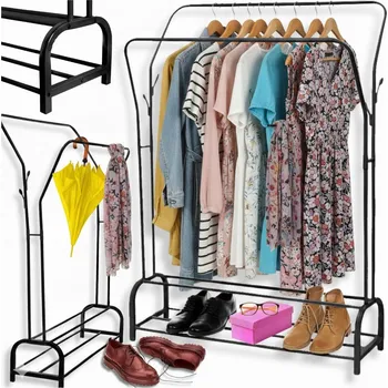 Věšák Stojanový věšák na oblečení, boty, černý, robustní, šatna