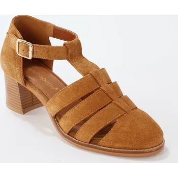 Dámské sandále Kožené sandály na podpatku béžová 42