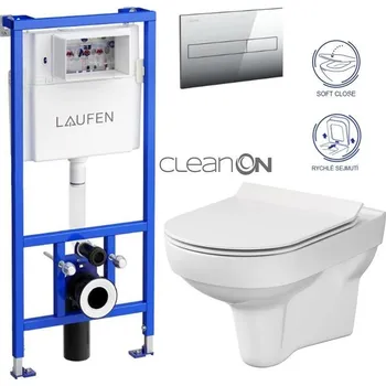 WC sada LAUFEN Rámový podomítkový modul CW1 SET s chromovým tlačítkem + WC CERSANIT CITY NEW CLEANON + WC SEDÁTKO SLIM H8946600000001CR CI2