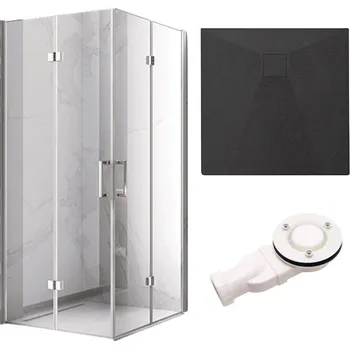 BPS-koupelny Čtvercový sprchový kout HYD-SK08C 90x90 chrom/transparent + vanička HYD-SSV-RIKO černá