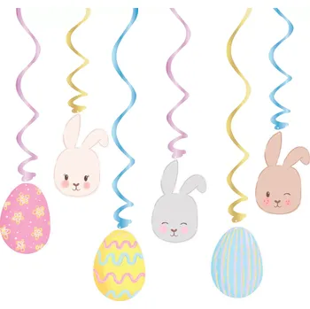 Velikonoční dekorace Závěsná velikonoční dekorace spirály vajíčka a králíci 6 ks