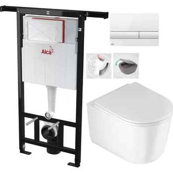 WC sada ALCA Předstěnový instalační systém s bílým tlačítkem M1710 + WC DEANTE Jasmin se sedátkem RIMLESS AM102/1120 M1710 JA1