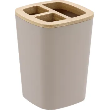 Držák na kartáček Béžový kelímek na zubní kartáčky s bambusem 350 ml s dělicí stupnicí Calma