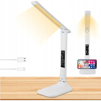 Lampička Bílá moderní stolní lampička s LED displejem a akumulátorem
