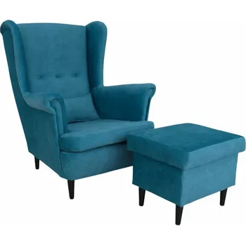 Křeslo Křeslo ušák VISBY + taburet s úložným prostorem – masiv, látka, pet friendly, petrolejová Kupžidle